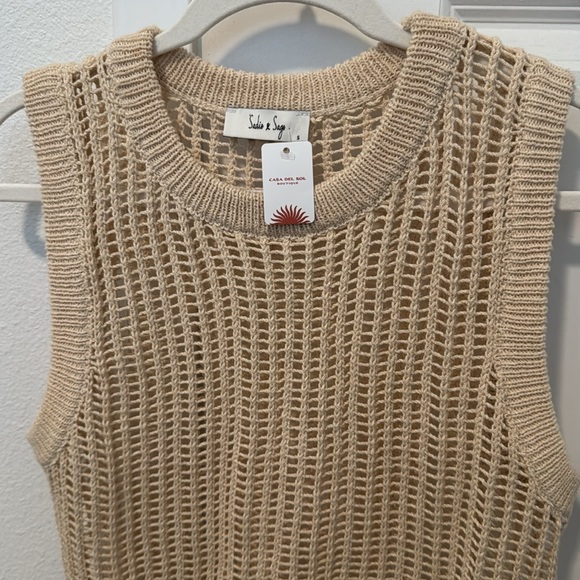 Tan Knit Crochet Sweater Tank Small BNWT - Picture 3 of 6
